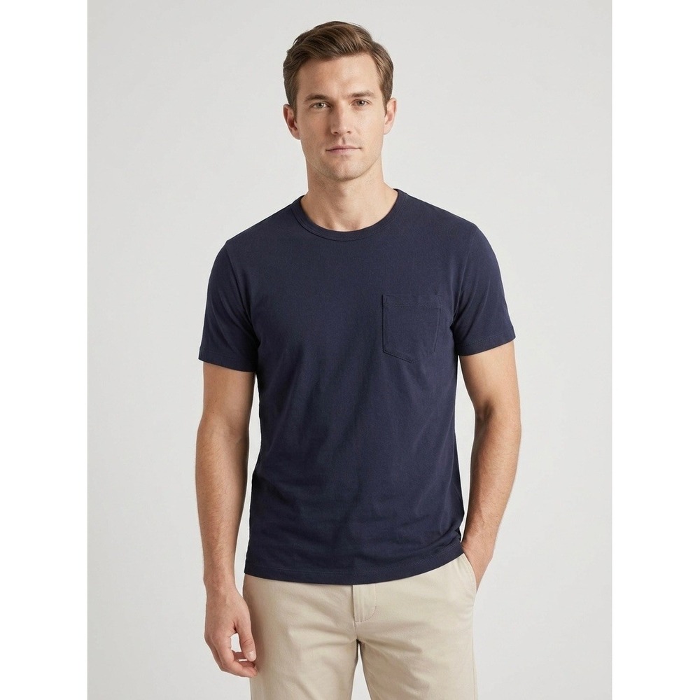 Quince Mens Navy Blue 100% Pima Cotton Short Sleeve Pocket T-Shirt Size Small
